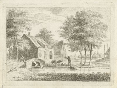 Landschap met een stenen brug door Hendrik Roosing