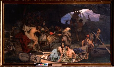 Les corsaires. (Scène waar ze hun buit en gevangenen (gijzelaars) in een grot brengen). Schilderij door Henryk Siemiradzki (1843-1902) door Henryk Siemiradzki