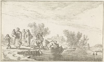Riviergezicht met aangemeerde roeiboot door Hendrik Spilman