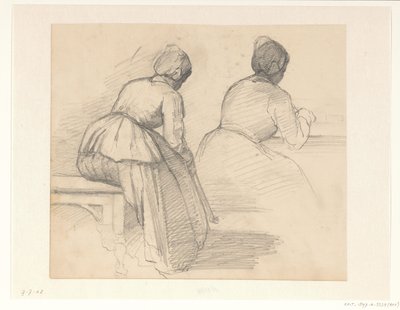 Twee studies van een zittende vrouw, op de rug gezien door Hendrik Valkenburg