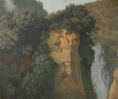 Overwoekerde kliffen met een waterval in Italië, mogelijk bij Tivoli door Hendrik Voogd (attributed to)