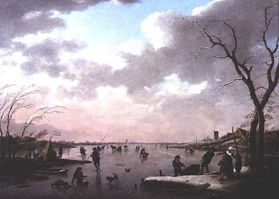 Winters tafereel, figuren op het ijs door Hendrik Willem Schweickhardt