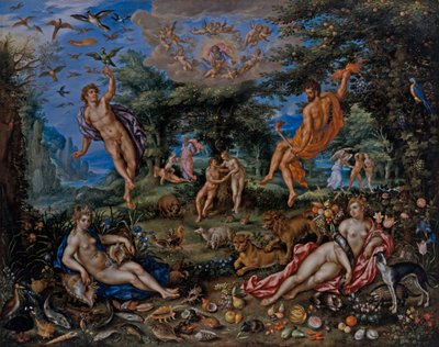 De vier elementen, met scènes uit Genesis door Hendrik de & Alsloot Denis van (c.1573 1625/26) Clerck