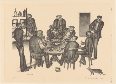 Kaartspelende mannen in een bar door Henk Henriët (signed by artist)