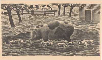 Zeug met acht biggen door Henk Henriët (signed by artist)