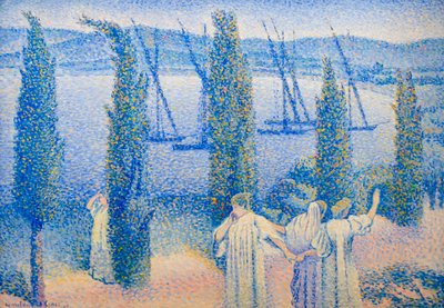 Kustzicht met cipressen door Henri Edmond Cross