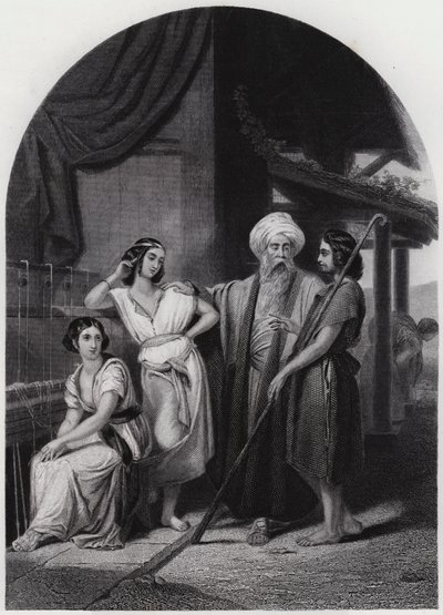 Jakob in het huis van Laban door Henri Frederic (after) Schopin