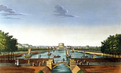 Parijs, het Villette-bassin door Henri (after) Courvoisier Voisin
