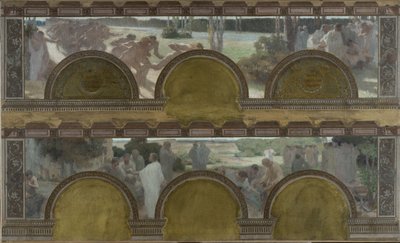Schets voor de noordelijke ingangssalon van het Hôtel de Ville de Paris: Lichamelijke oefeningen, intellectuele oefeningen door Henri Bonis
