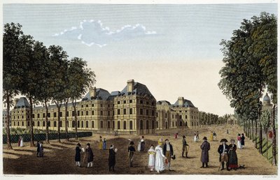 Tuin en Palais du Luxembourg gezien vanaf het terras van het kleine Luxemburg. Gravure door Courvoisier door Henri Courvoisier Voisin