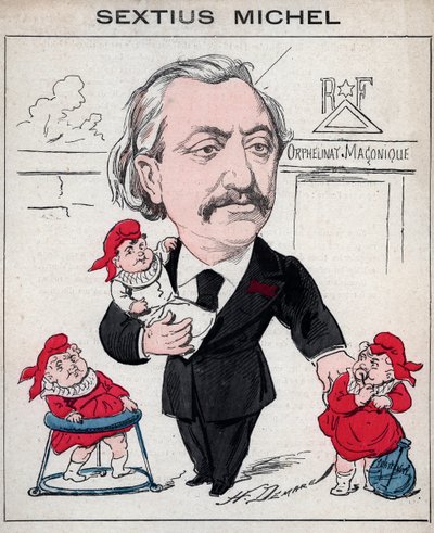 Sextius Michel (1827 - 1906) politicus en Provençaalse schrijver van de taal van oc - karikatuur door Henri Demare in 