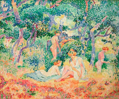 Het bos of naakt onder bos, 1906-1907 door Henri Edmond Cross