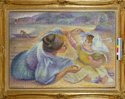 Moeder die met haar Kind Speelt, ca. 1897 door Henri Edmond Cross