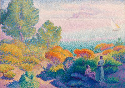 Twee vrouwen aan de kust, Middellandse Zee door Henri Edmond Cross