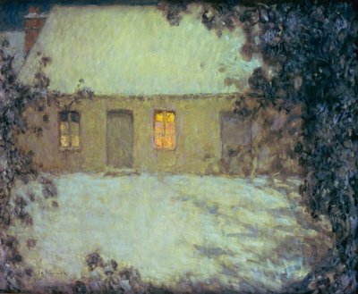 Rieten Huisje onder de Sneeuw door Henri Eugene Augustin Le Sidaner