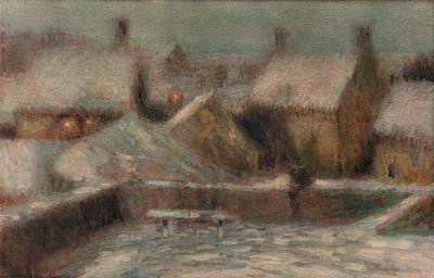 Sneeuwscène avond door Henri Eugene Le Sidaner