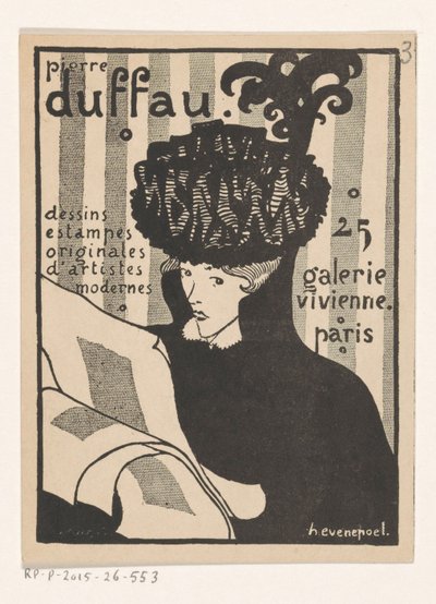 Visitekaartje van kunsthandelaar Pierre Duffau te Parijs door Henri Evenepoel