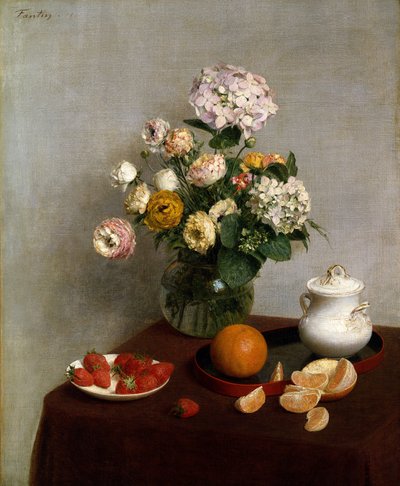 Bloemen en fruit door Henri Fantin Latour