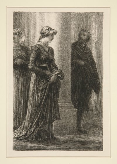 De Meistersingers van Neurenberg: acte I, ontmoeting van Walther en D door Ignace Henri Jean Fantin Latour