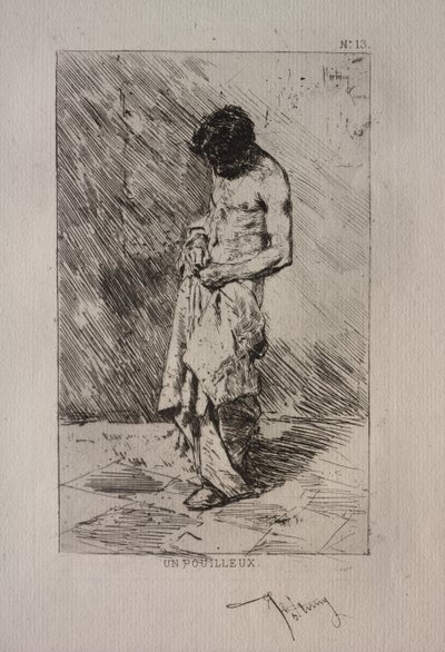 Man die naar vlooien zoekt door Ignace Henri Jean Fantin Latour