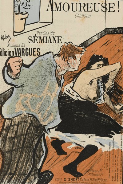 Omslag van de partituur van Amoureuse! door Felicien Vargues, door Ibels, Henri Gabriel (1867-1936). Kleur lithografie door Henri Gabriel Ibels