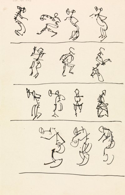 Vier registers van veertien dansende figuren door Henri Gaudier Brzeska