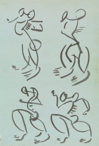 Vier studies van dansende figuren door Henri Gaudier Brzeska