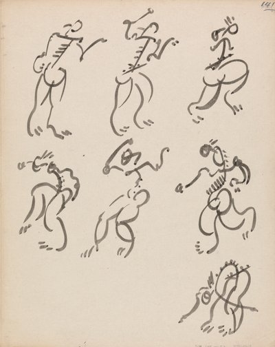 Zeven dansende figuren, in drie registers door Henri Gaudier Brzeska