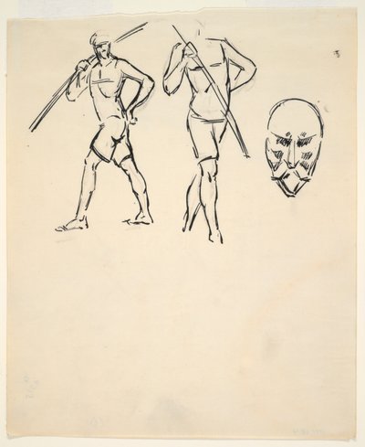 Blad met schetsen [Twee figuren en gestileerd hoofd] door Henri Gaudier Brzeska