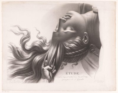Hoofd van een jonge vrouw die aan het haar wordt getrokken Étude dessinée d