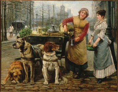 De melkmeid met hondenkar op de De Keyserlei in Antwerpen, ca. 1890 door Henri Houben
