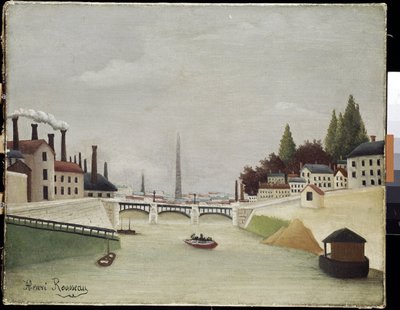 Uitzicht op de Grenelle-brug en de Trocadero in Parijs door Henri J.F. Rousseau