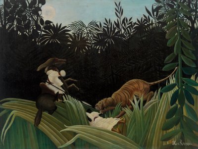 Verkenners aangevallen door een tijger (Éclaireurs attaqués par un tigre) 1904 door Henri J.F. 1844 1910 Rousseau