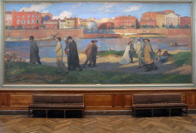 Oevers van de Garonne, de dromers, Toulouse , ca 1906 (fresco) door Henri Jean Guillaume Martin