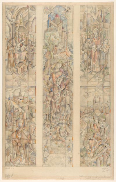 Ontwerp carton voor een glas in loodraam, in het nieuwe Gouvernements gebouw te Maastricht door Henri Jonas (signed by artist)
