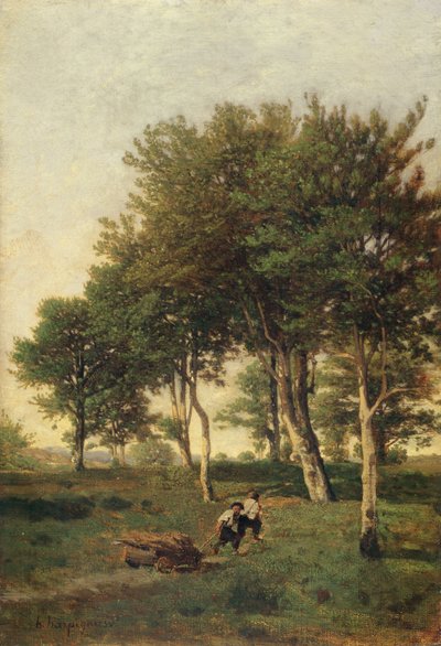 Landschap met twee jongens die brandhout dragen, 1894 door Henri Joseph Harpignies