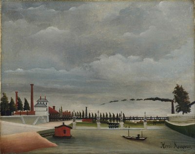 Uitzicht op de voetgangersbrug bij Passy door Henri Julien Félix Rousseau