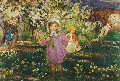 Kinderen in een bloeiende boomgaard, 1914 door Henri Lebasque