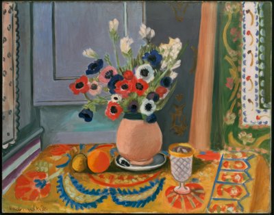 Anemonen in een aardewerken vaas door Henri Matisse