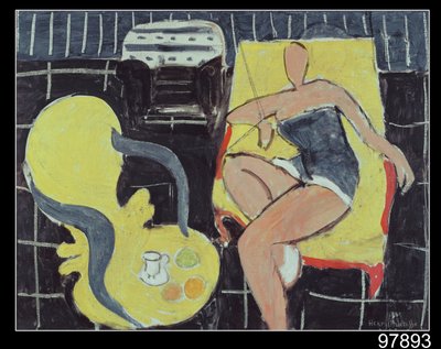 Danseres en Rocaille leunstoel op zwarte achtergrond door Henri Matisse