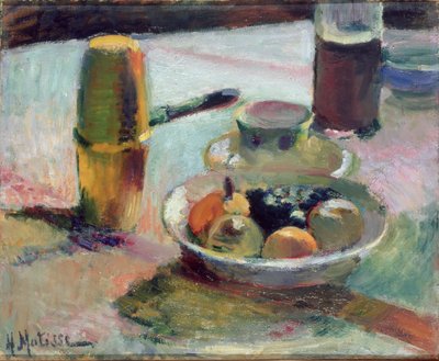 Fruit en koffiepot, ca. 1898 (olieverf op doek) door Henri Matisse