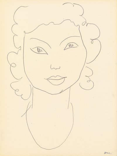 Hoofd, krullend haar (krijt op papier) door Henri Matisse