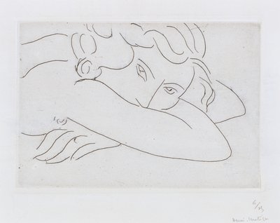 Hoofd en armen van liggend naakt (ets) door Henri Matisse