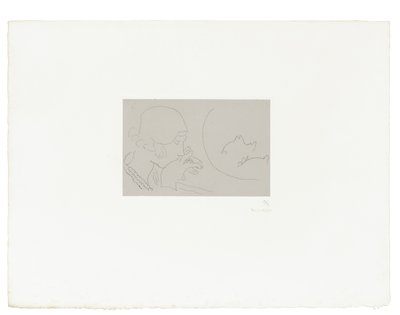 Jonge vrouw bekijkt een pot rode vis door Henri Matisse