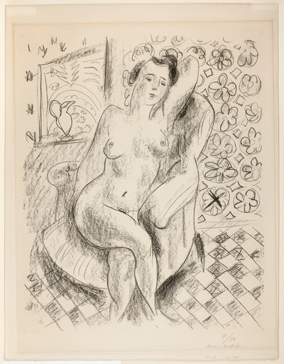 Naakt in een leunstoel, met een Mashrabiya achtergrond door Henri Matisse