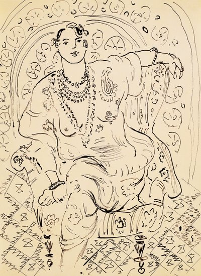 Odaliske met bloemrijke achtergrond door Henri Matisse