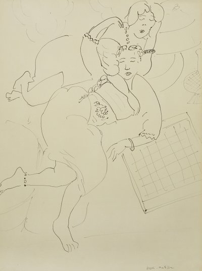 Odalisken met dambord, c.1928 (pen en zwarte inkt op papier) door Henri Matisse