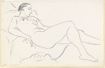 Liggend vrouwelijk naakt (zwart-wit krijt op papier) door Henri Matisse