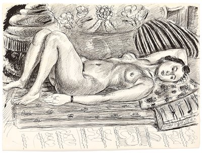 Liggend naakt op een ligstoel, ca. 1926-1927 (pen en Oost-Indische inkt op papier) door Henri Matisse
