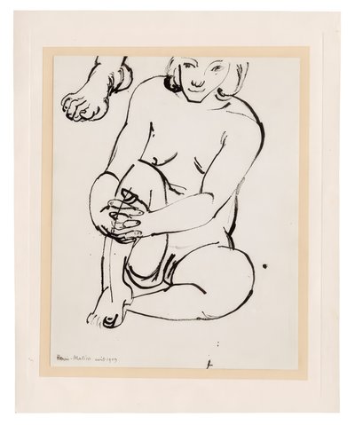 Zittend vrouwelijk naakt, een knie vasthoudend, met schets van een voet door Henri Matisse